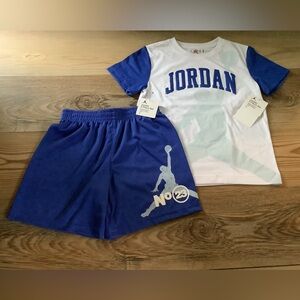 Jordan Kids Blue and White Shirt & Shorts Set size 6 or 7(NWT)~PRICE IS FIRM~
